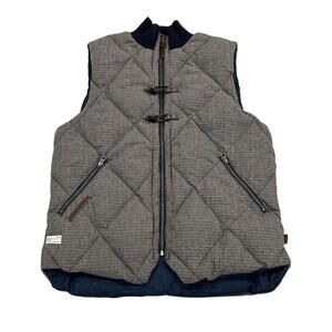 Marshall Artist Puffer Vest Mens Size L Brown Houndstooth Wool Tweed Insulated